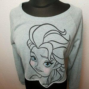 Disney Frozen Queen Elsa Womens Crop top sweatshirt long sleeve  XL Sparkle